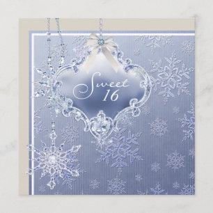 Ivory Blue White Snowflake Sweet Sixteen Birthday Kaart