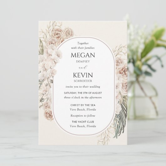 Ivory Blush Boho Floral Arch Wedding Invitation (Debout devant)