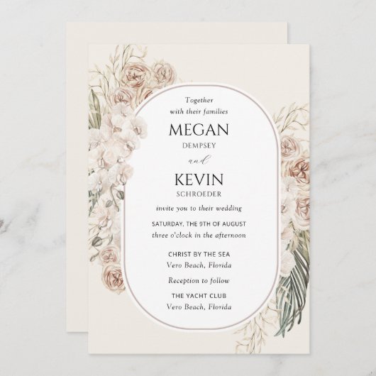 Ivory Blush Boho Floral Arch Wedding Invitation (Devant / Derrière)