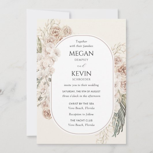 Ivory Blush Boho Floral Arch Wedding Invitation Kaart (Voorkant)