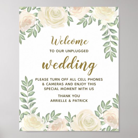 Ivory Blush Champagne Unplugged Wedding Sign Poster (Voorkant)