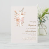 Ivory Blush Floral Cross Baptism Invitation (Debout devant)