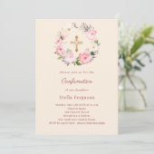 Ivory blush florals cross Confirmation Kaart (Staand voorkant)