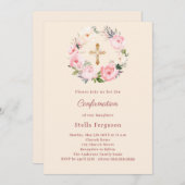 Ivory blush florals cross Confirmation Kaart (Voorkant / Achterkant)