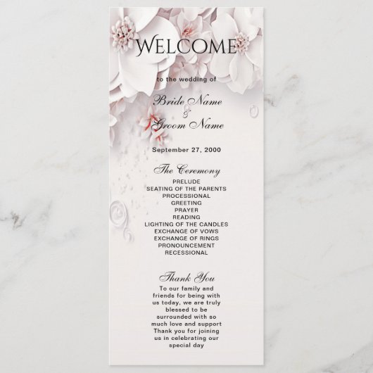 Ivory Blush Pink Floral Wedding Programme (Devant)