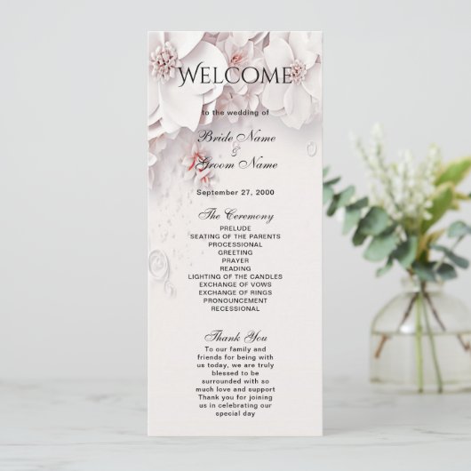 Ivory Blush Pink Floral Wedding Programme (Debout devant)