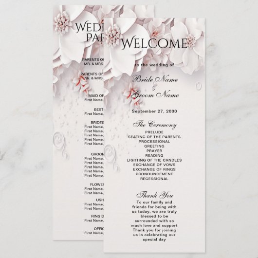 Ivory Blush Pink Floral Wedding Programme (Devant / Derrière)