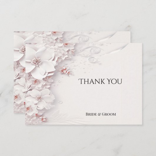 Ivory Blush Roze Bloemen Dank u kaart (Voorkant / Achterkant)