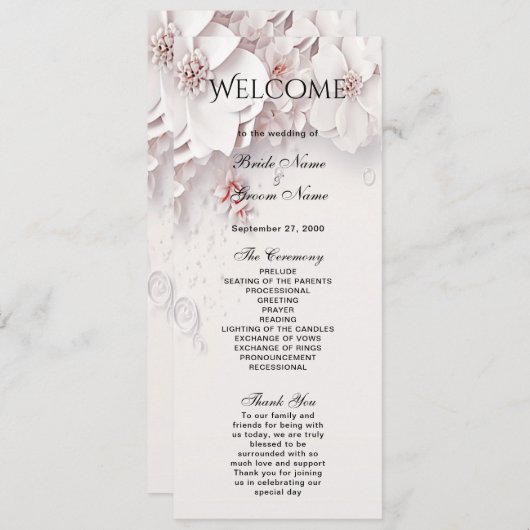Ivory Blush Roze Bloemen Trouwprogramma Programma (Voorkant / Achterkant)