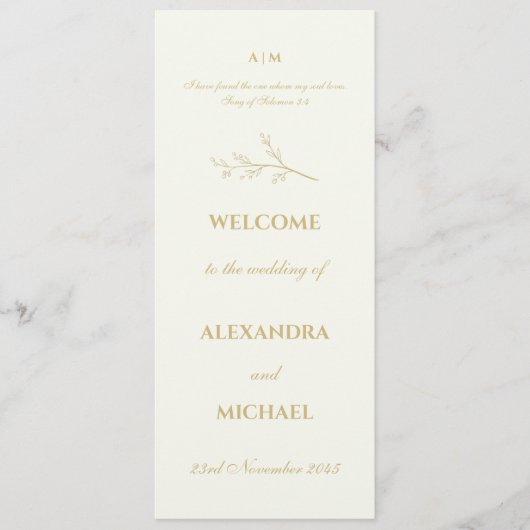 Ivory Botanical Minimalist Christian Wedding  Programma (Voorkant)