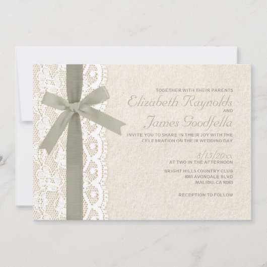 Ivory Bow & Lace Wedding Invitations (Devant)
