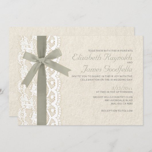 Ivory Bow & Lace Wedding Invitations (Devant / Derrière)