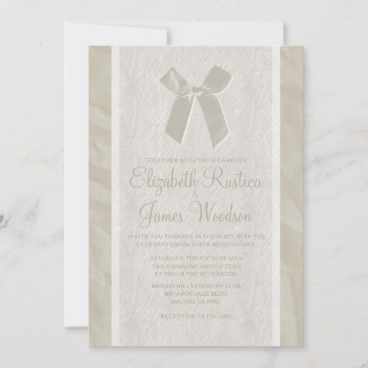 Ivory  Bow & Linen Wedding Kaart (Voorkant)
