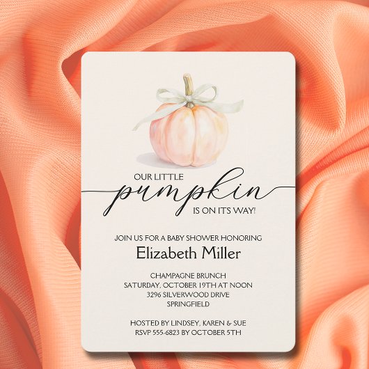 Ivory Bow Little Pumpkin Baby shower Kaart