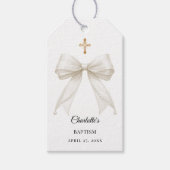 Ivory bow pearls Baptism DIY Cadeaulabel (Voorkant)