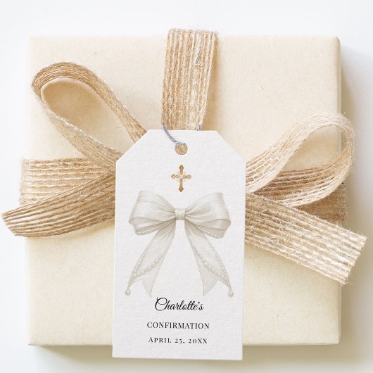 Ivory bow pearls Confirmation DIY Cadeaulabel