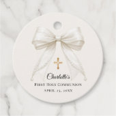 Ivory bow pearls First Holy Communion DIY Bedankjes Labels (Voorkant)