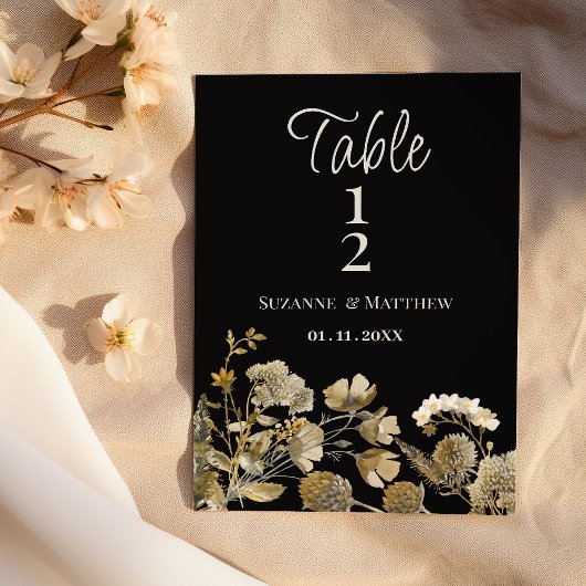 Ivory brown black wildflower winter Table Numbers Kaart