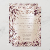 Ivory Burgund Roos Gold Glitter Leafs Floral Lijst Kaart (Voorkant / Achterkant)