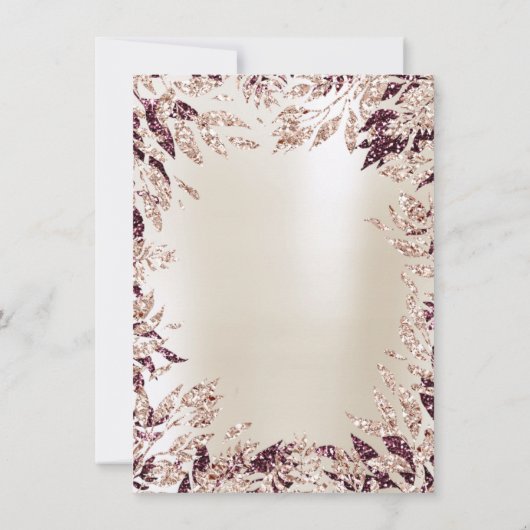 Ivory Burgund Roos Gold Glitter Leafs Floral Lijst Kaart (Achterkant)