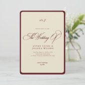 Ivory & Burgundy Checkered Border Retro Wedding Kaart (Staand voorkant)