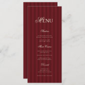 Ivory & Burgundy Elegant Stripes Retro Wedding Menu (Voorkant / Achterkant)