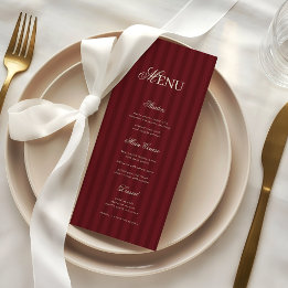 Ivory & Burgundy Elegant Stripes Retro Wedding Menu