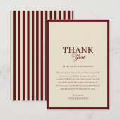 Ivory & Burgundy Stripes Border Retro Wedding Bedankkaart (Voorkant / Achterkant)