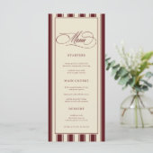 Ivory & Burgundy Stripes Border Retro Wedding Menu (Staand voorkant)