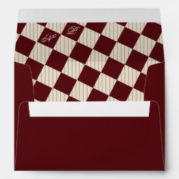 Ivory Burgundy Stripes Monogram Retro Wedding Envelop