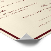 Ivory & Burgundy The Wedding Bar Drink Menu Sign Poster (Hoek)