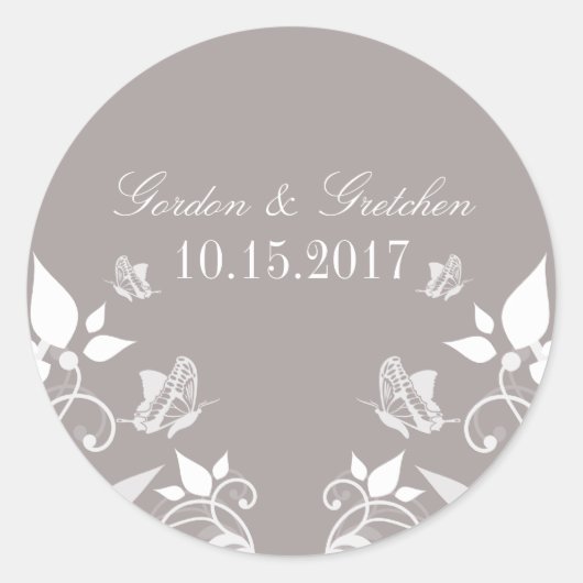 Ivory Butterfly Floral Wedding Stickers (Voorkant)