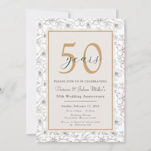Ivory Champagne Gold Anniversaire Invitation (Devant)