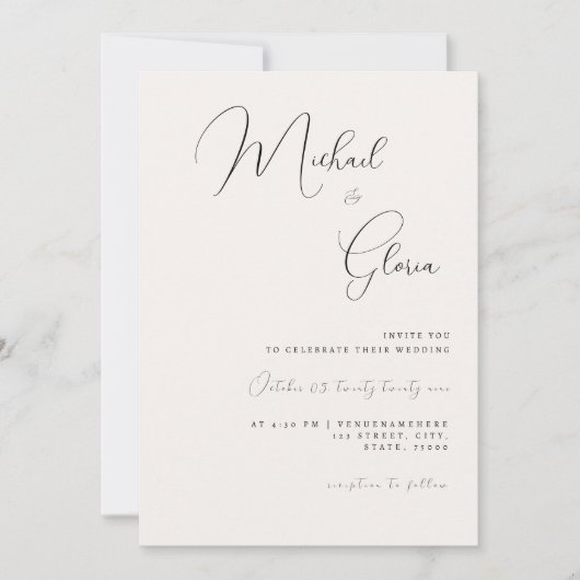 Ivory Chic Calligraphy QR Code All in One Wedding Kaart (Voorkant)