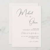 Ivory Chic Calligraphy QR Code All in One Wedding Kaart (Voorkant / Achterkant)