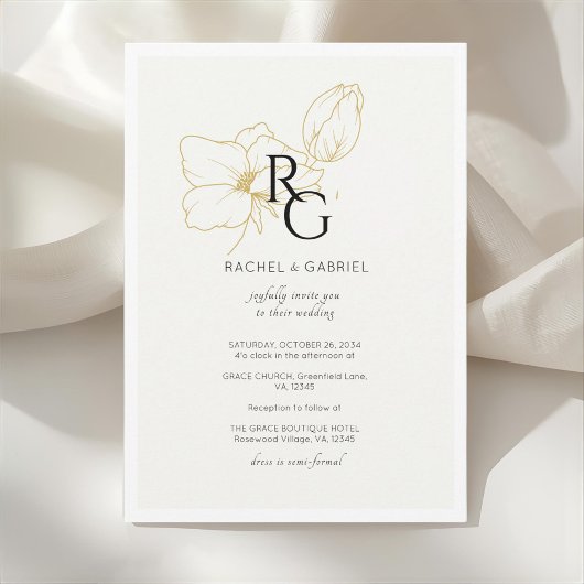 Ivory | Chic Floral Monogram Wedding Invitation