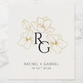 Ivory | Chic Floral Monogram Wedding Wijn Etiket (Enkel label)