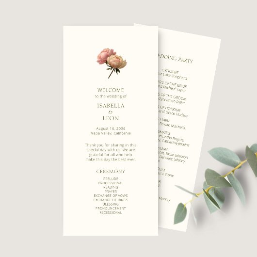 Ivory | Chic Floral Rose Wedding Program Menu