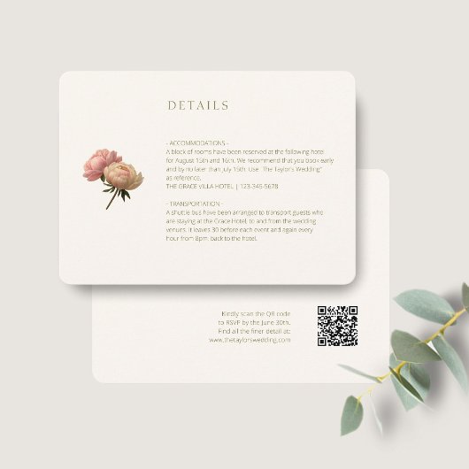 Ivory | Chic Rose Wedding Detail QR Code Informatiekaartje