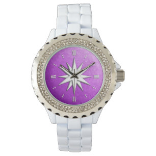 Ivory compass roos - amethyste achtergrond horloge