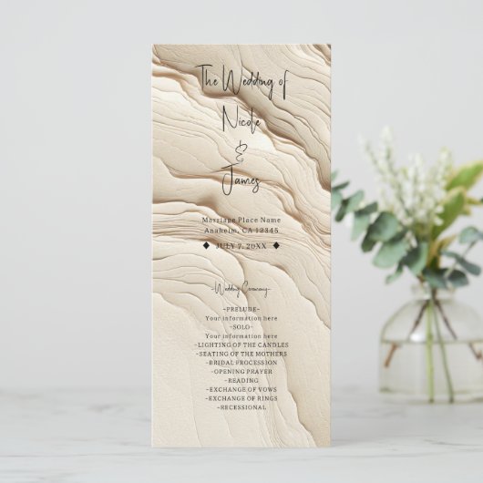 Ivory Cream Bohemian Textured Wedding Programma (Staand voorkant)