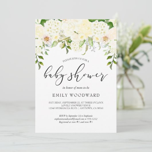 Ivory Cream Floral Greenery Waterverf Baby shower Kaart (Staand voorkant)