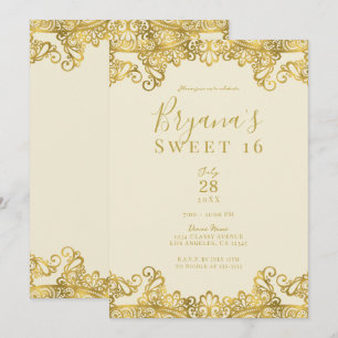 Ivory Cream & Gold Lace Elegant Sweet 16 Party Kaart