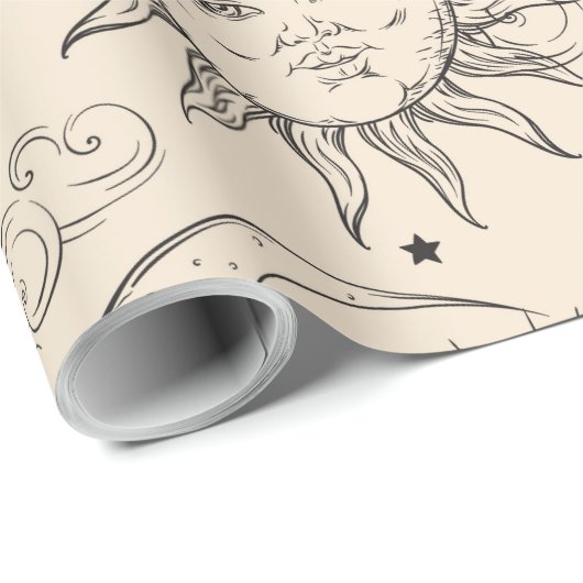 Ivory Cream Magic Celestial Sun Moon Stars Cadeaupapier (Rol Hoek)