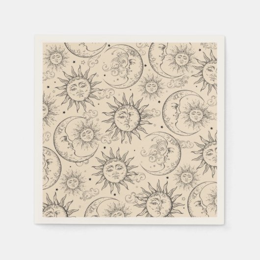 Ivory Cream Magic  Celestial Sun Moon Stars Servet (Voorkant)