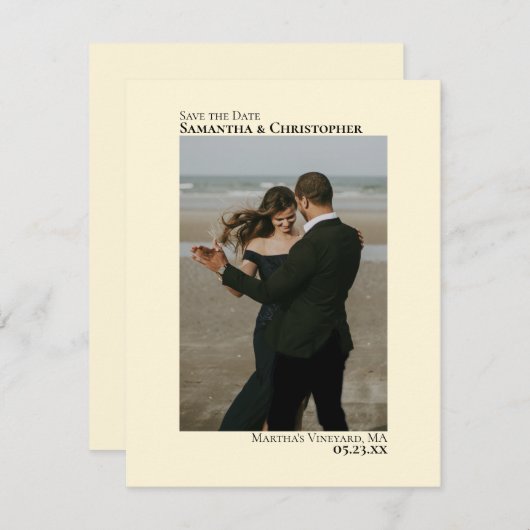 Ivory Cream Vertical Photo Minimalist Weddenschap Save The Date (Voorkant / Achterkant)