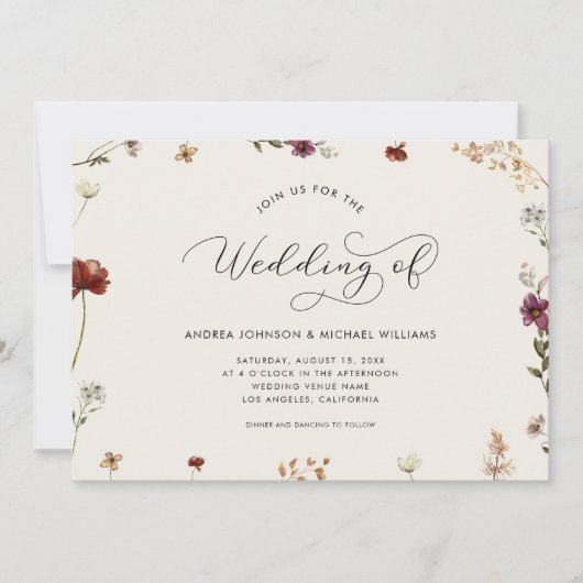 Ivory Cream Wildflower de bruiloft van de uitnodig Kaart (Voorkant)