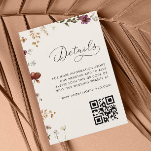 Ivory Cream Wildflower QR Code Bruiloft Details Informatiekaartje