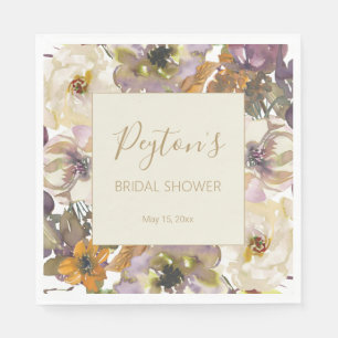 Ivory Cream Yellow Paars Floral Vrijgezellenfeest Servet