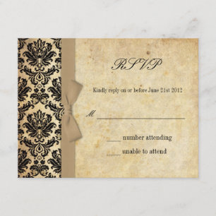 Ivory Damask Bow Wedding RSVP